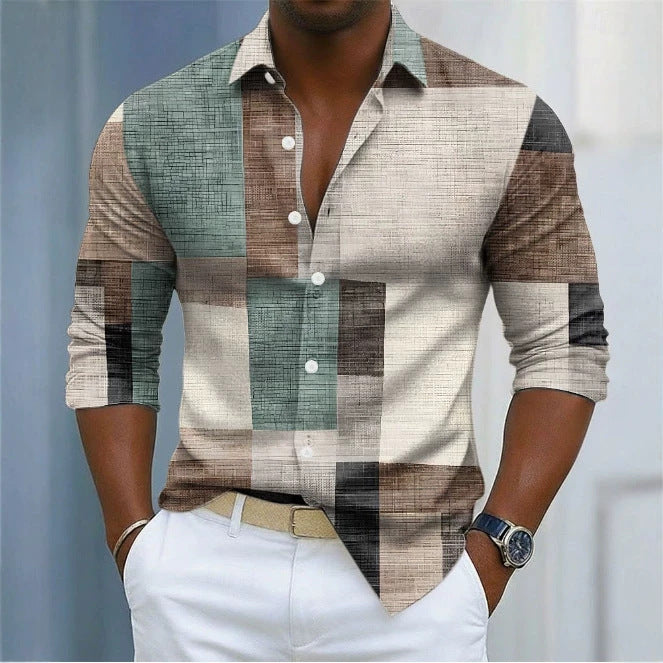 Hombre Geometric Color-Block Plaid Pattern Camisa - foto 6