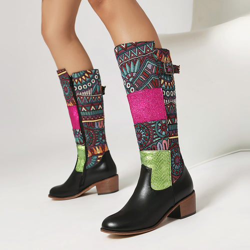 Botas altas retro bordadas estilo étnico