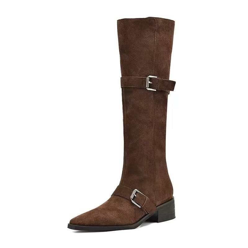 Botas texanas retro de cuero con hebilla y taco grueso para mujer - foto 2