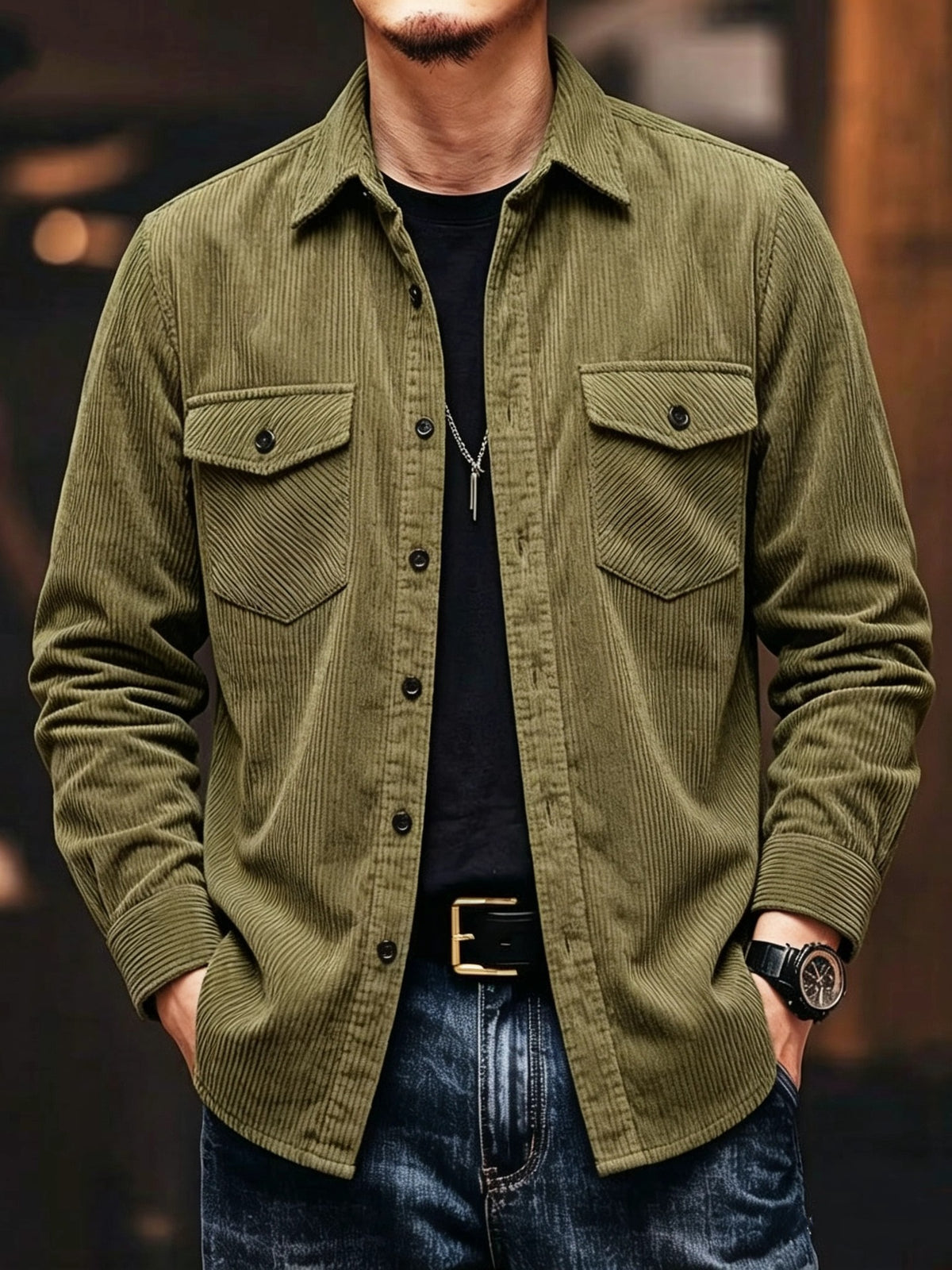 Hombre Plus-Size Casual Pana Manga Larga Solapa Camisa In Multiple Colors - foto 2