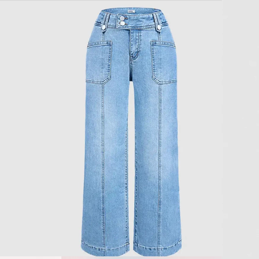 Mujer Lavado Straight Wide Leg Jeans - foto 6