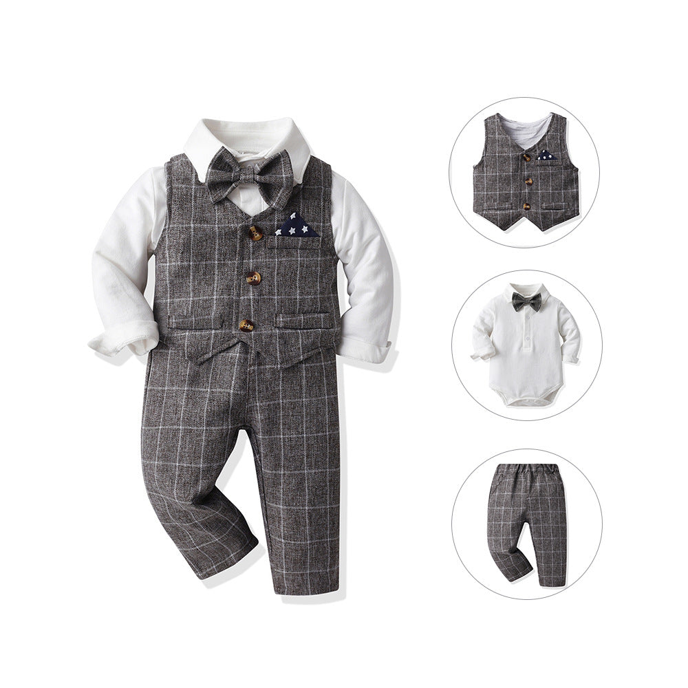 Chaleco Gentlemans Bodysuit Manga Larga Trousers Three-piece Conjunto - foto 6