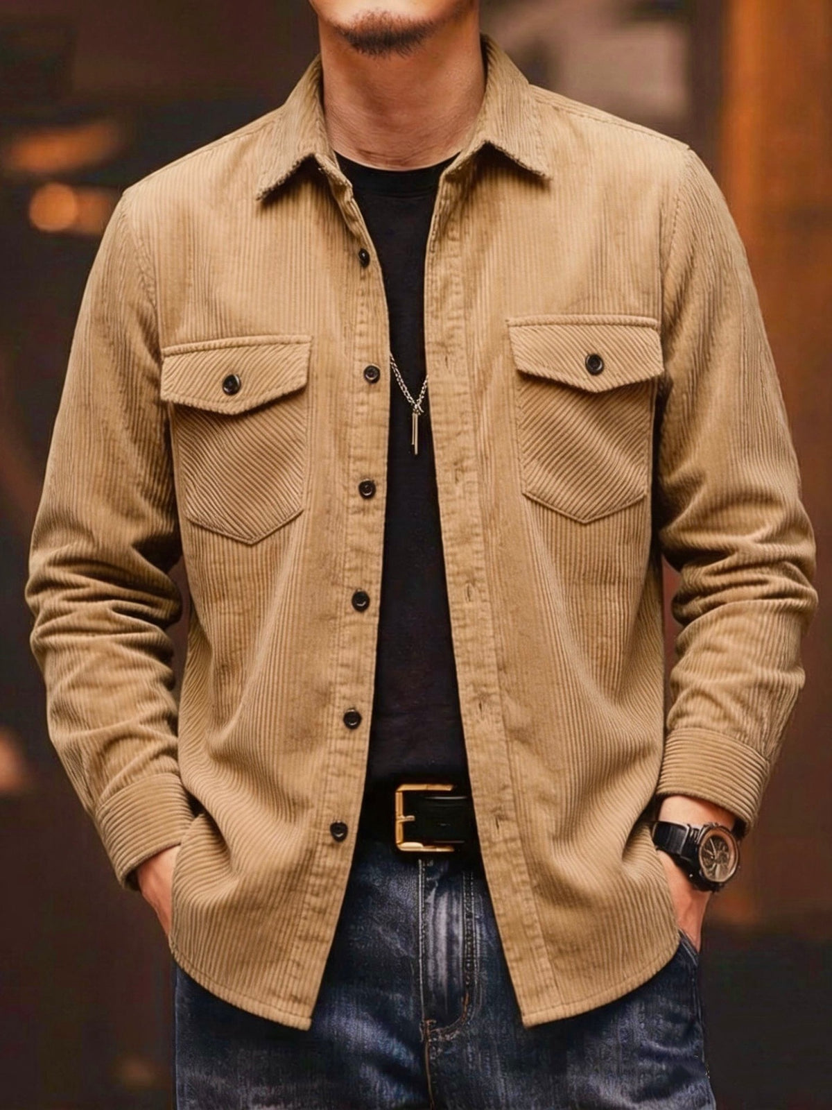 Hombre Plus-Size Casual Pana Manga Larga Solapa Camisa In Multiple Colors - foto 8