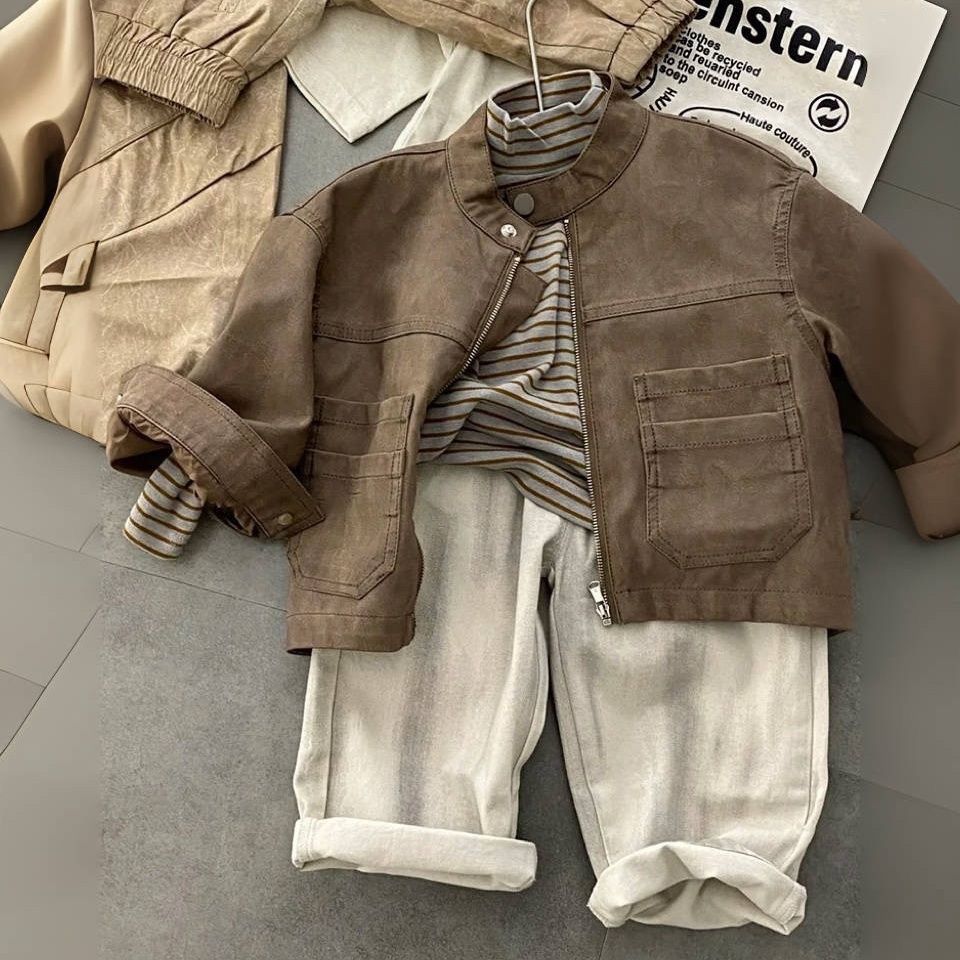 Niño' Motorcycle-Estilo Chaqueta Top y Pantalón Three-piece Conjunto - foto 2