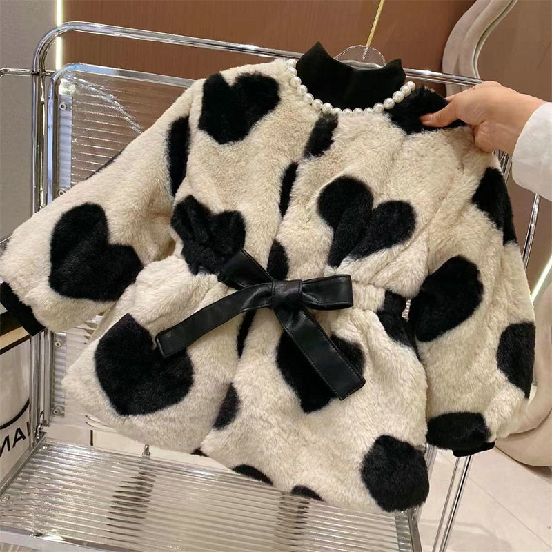 Algodón-padded Thickened Cow-patterned Topcoat con Heart Design