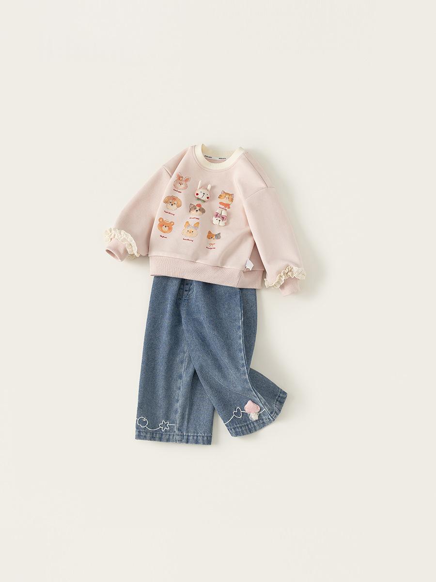 Niños Cartoon Cuello Redondo Hoodie y Bunny Jeans Conjunto de Dos Piezas - foto 5