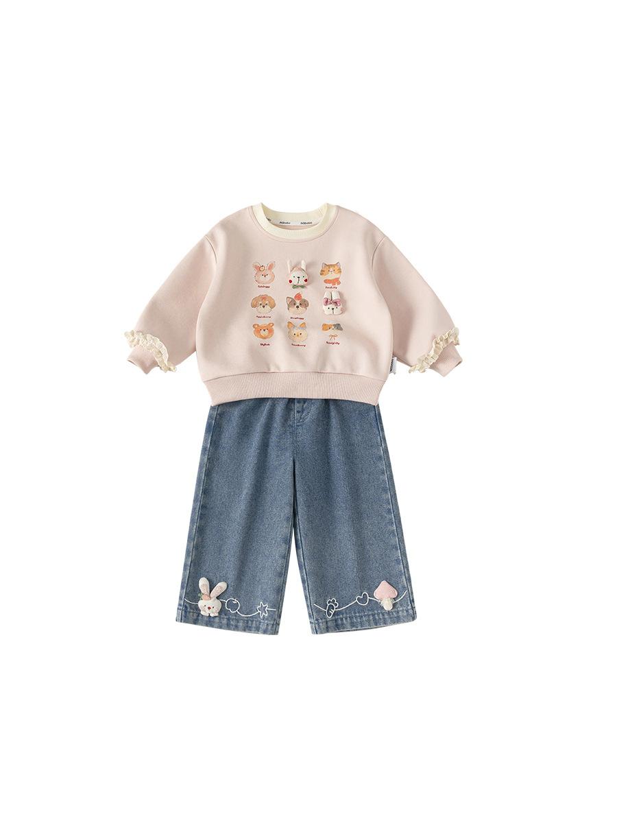 Niños Cartoon Cuello Redondo Hoodie y Bunny Jeans Conjunto de Dos Piezas - foto 3