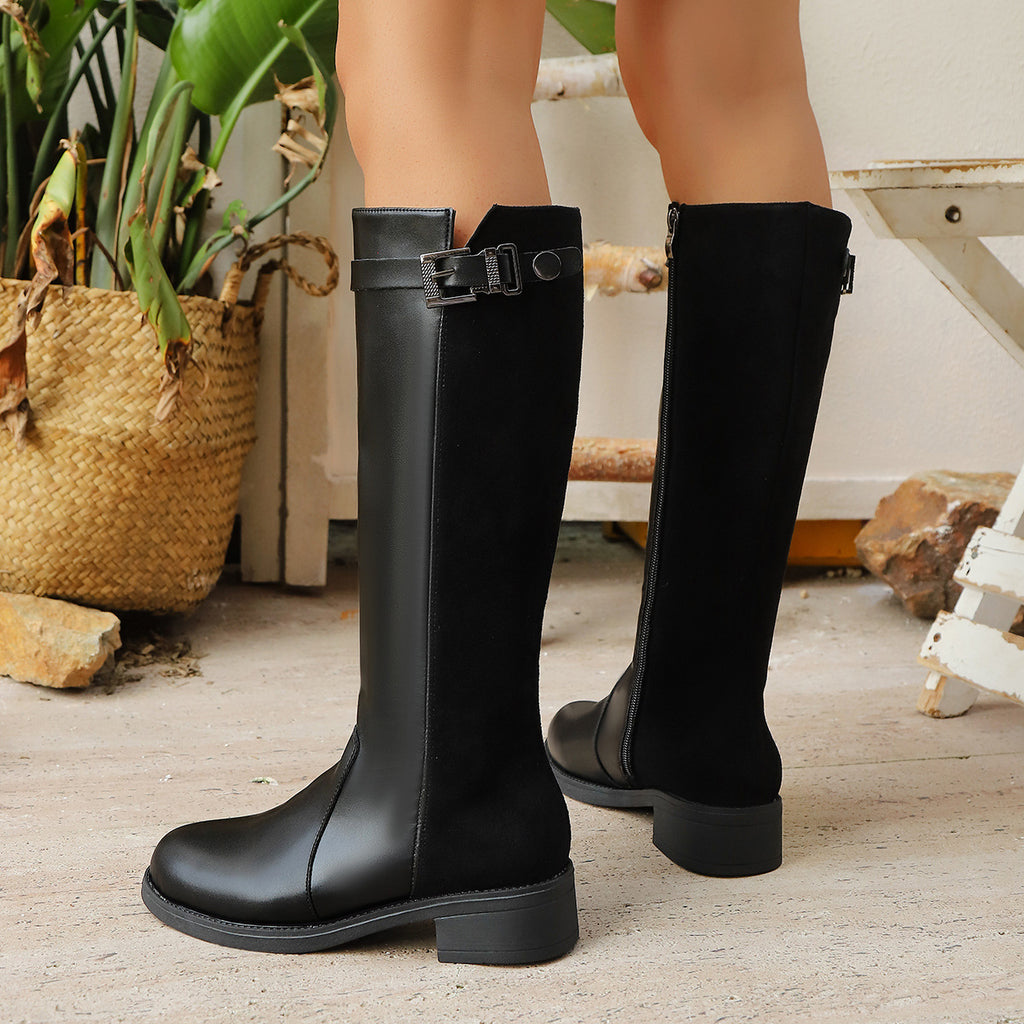 Plus-size Side-zip Gamuza Belt-buckle Low-heeled Botas para Mujer - foto 7