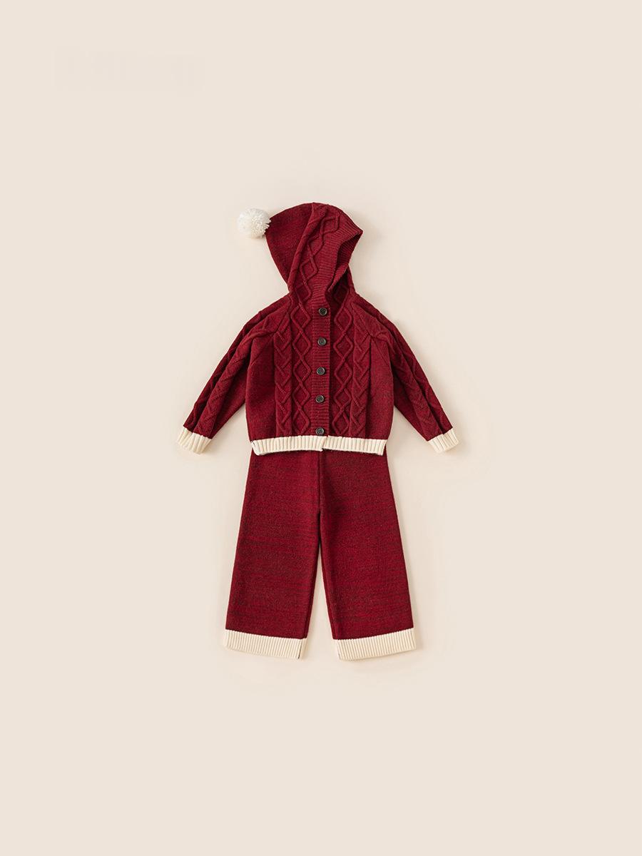 Niña Tejido Conjunto Red Otoño-Invierno Hooded Cárdigan y Sweater Pantalón - foto 5